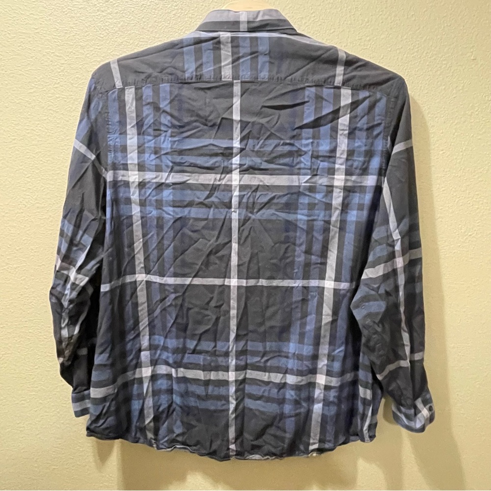 Men’s 4XLT Perry Ellis Charcoal Blue Plaid Long Sleeve Button Up Shirt - Picture 7 of 8